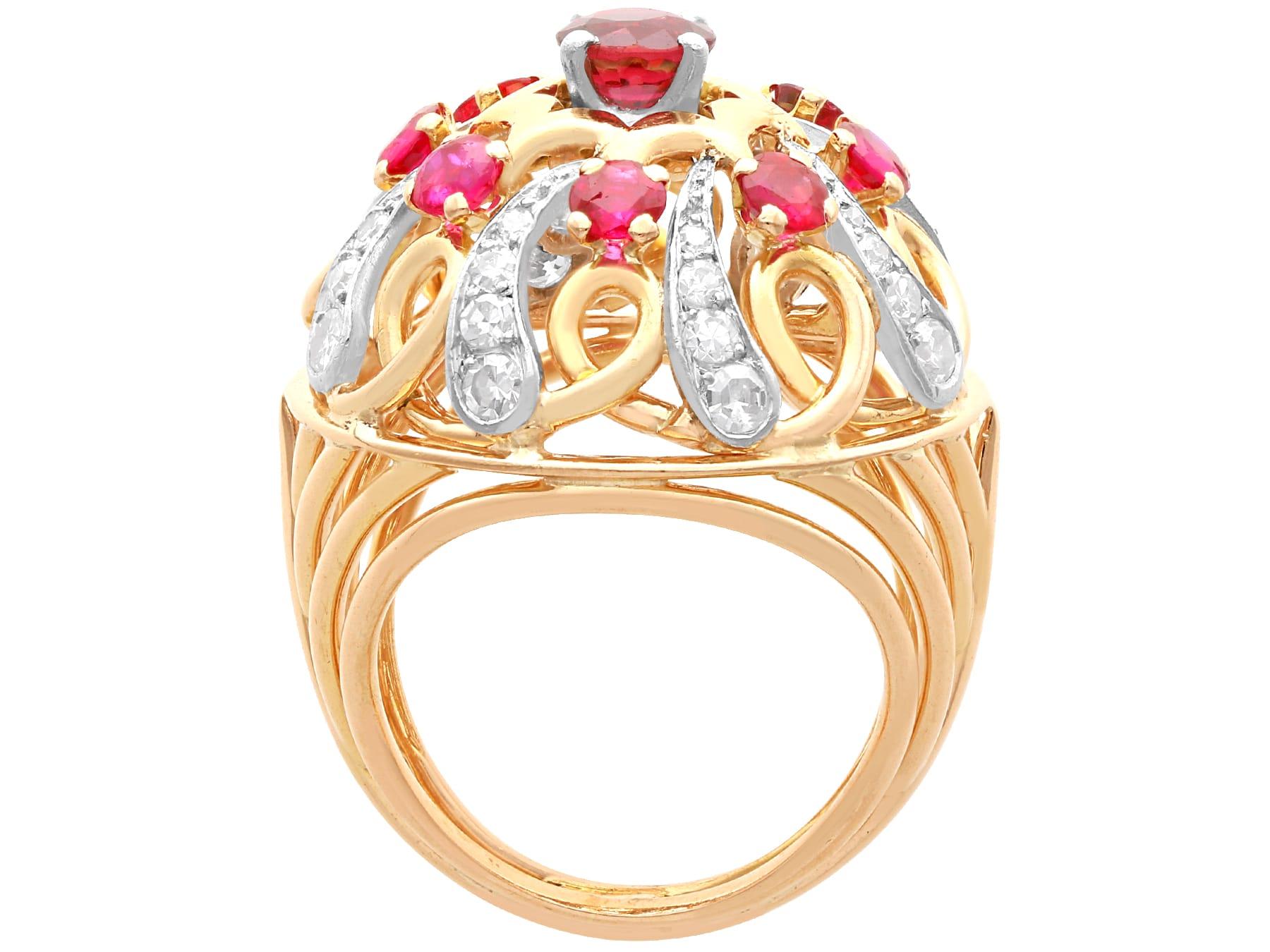 Women's or Men's Antique 2.04Ct Ruby and 0.96Ct Diamond, 18k Yellow Gold Cocktail Ring Circa 1935 For Sale