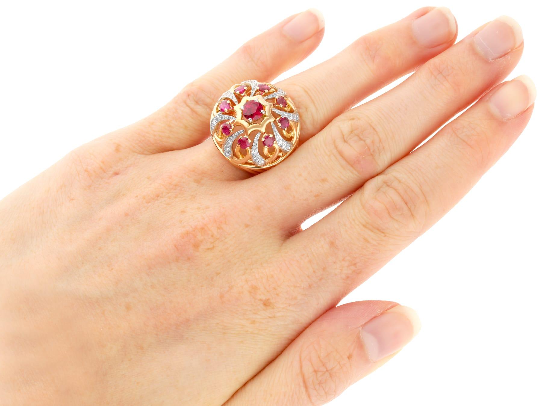 Antique 2.04Ct Ruby and 0.96Ct Diamond, 18k Yellow Gold Cocktail Ring Circa 1935 For Sale 2