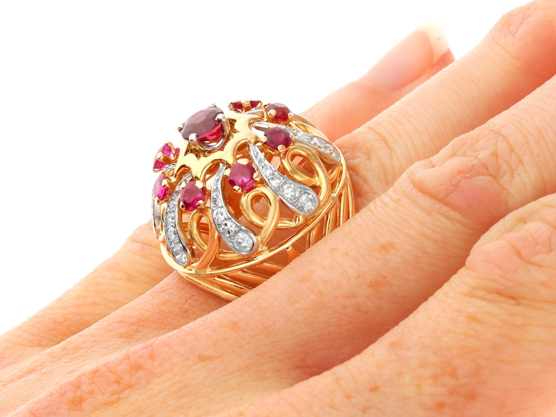 Antique 2.04Ct Ruby and 0.96Ct Diamond, 18k Yellow Gold Cocktail Ring Circa 1935 For Sale 3