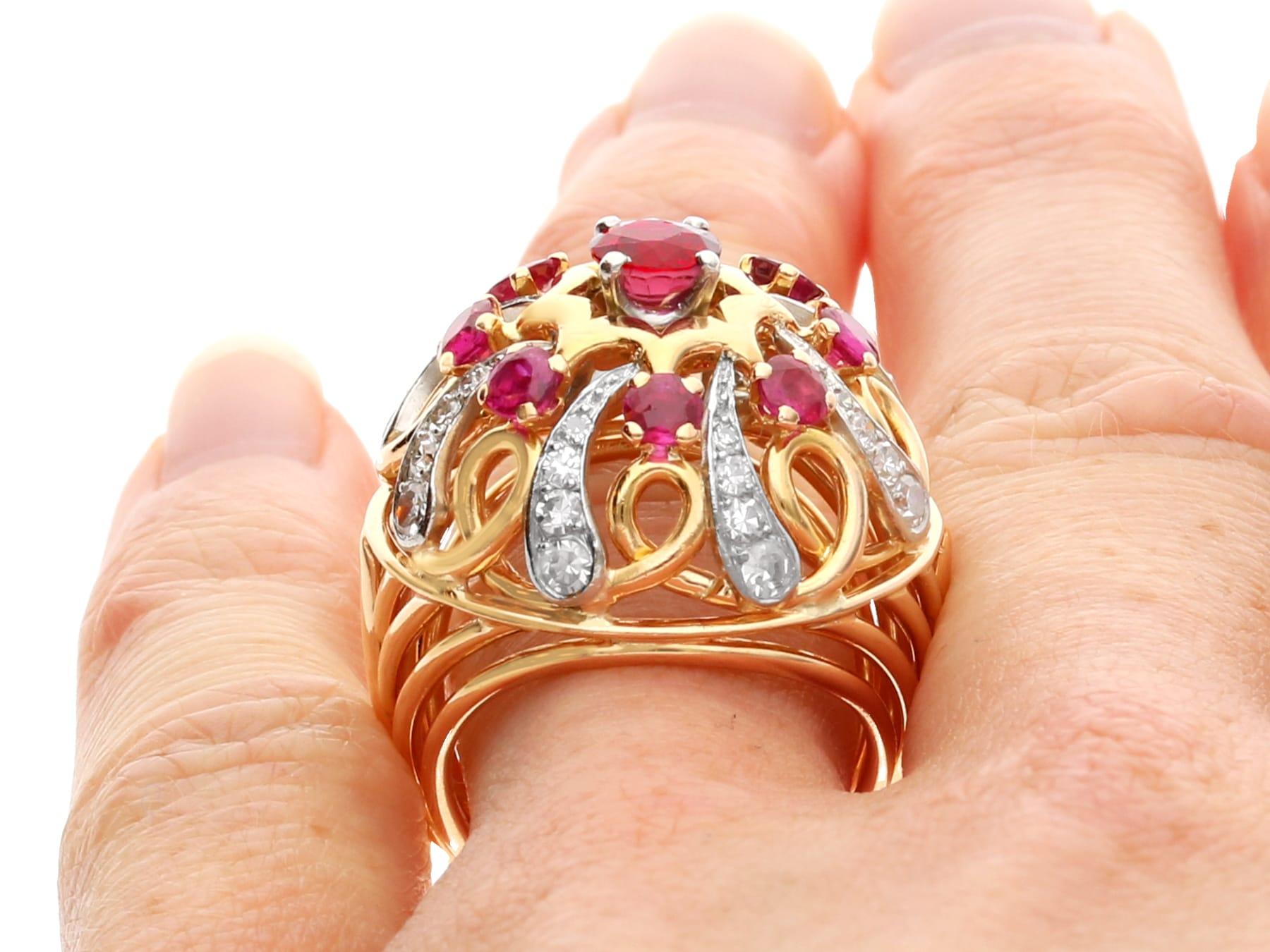 Antique 2.04Ct Ruby and 0.96Ct Diamond, 18k Yellow Gold Cocktail Ring Circa 1935 For Sale 4