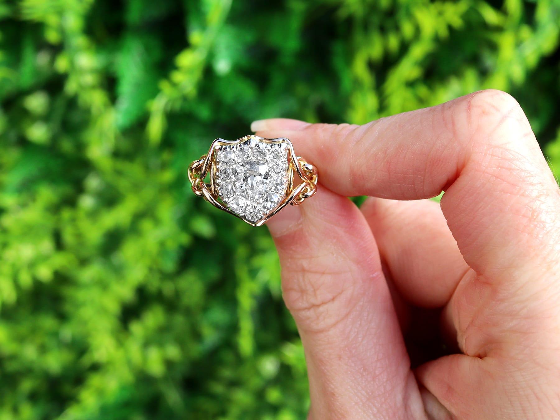 A stunning, fine and impressive antique Victorian 2.05 carat diamond and 18 karat yellow gold, silver set dress ring; part of our diverse 1890s jewellery and estate jewelry collections

This stunning, fine and impressive antique Victorian ring has
