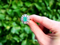 Antique 2.05 Carat Emerald and 1.99 Carat Diamond Platinum Cocktail Ring