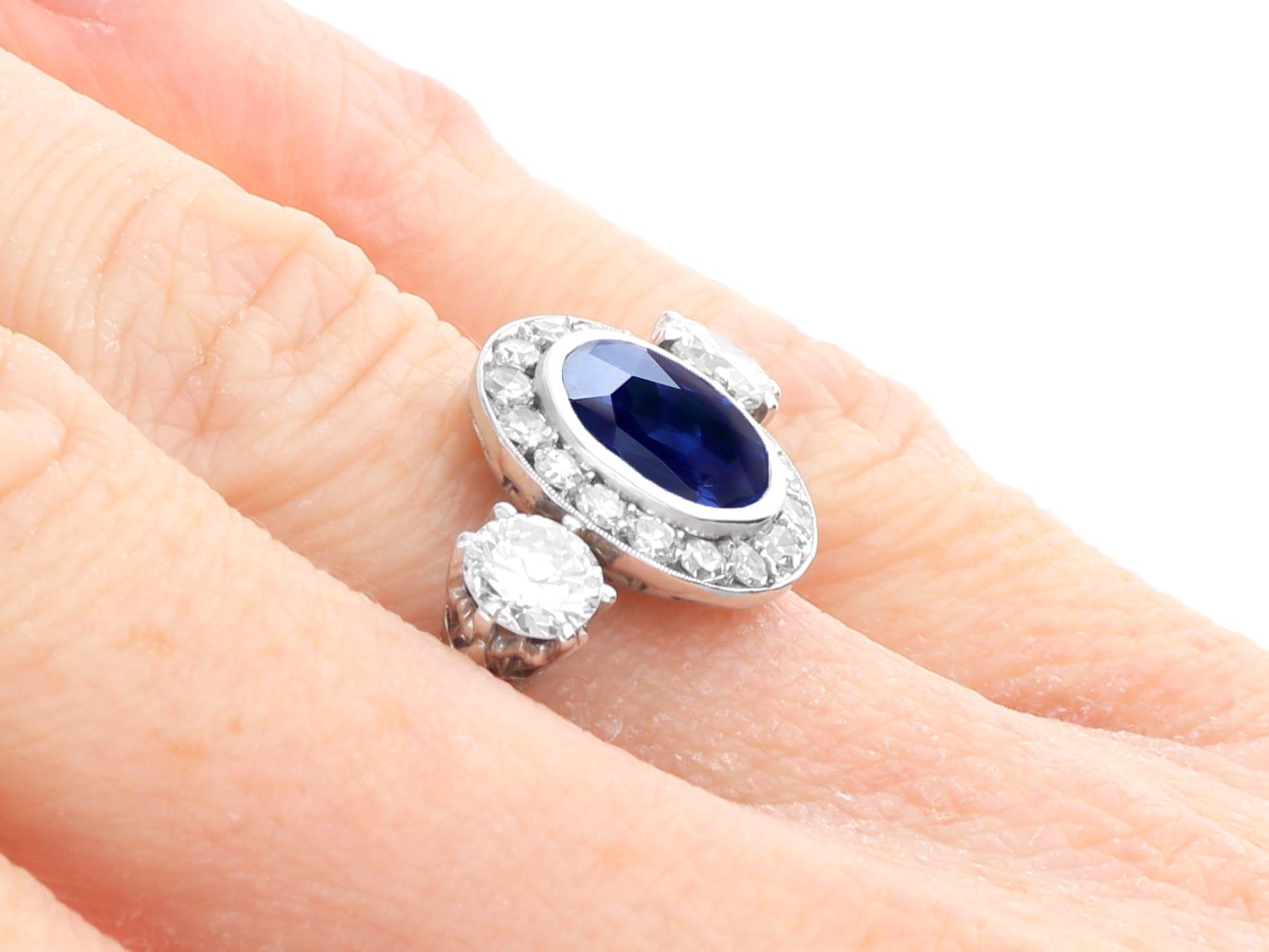 Antique 2.05 Carat Sapphire and 1.49 Carat Diamond, Platinum Ring Circa 1930 For Sale 5