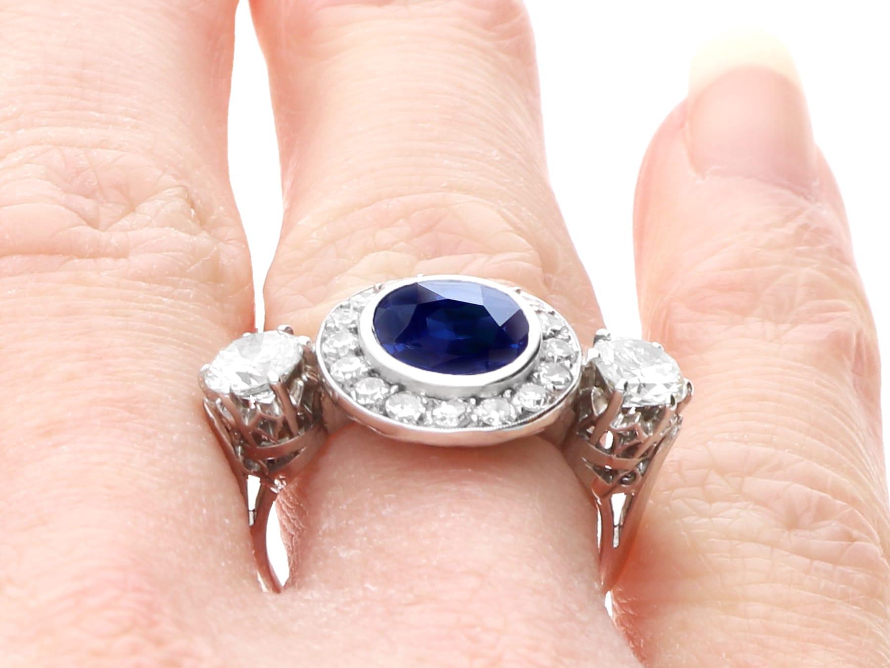 Antique 2.05 Carat Sapphire and 1.49 Carat Diamond, Platinum Ring Circa 1930 For Sale 6