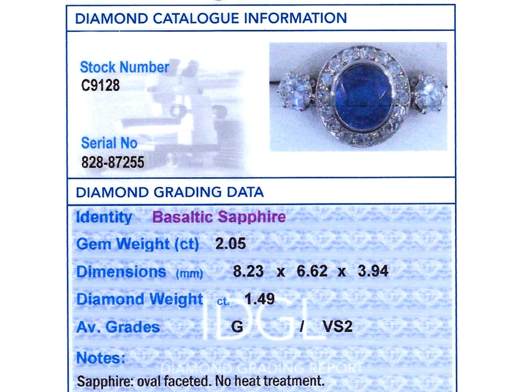 Antique 2.05 Carat Sapphire and 1.49 Carat Diamond, Platinum Ring Circa 1930 For Sale 7