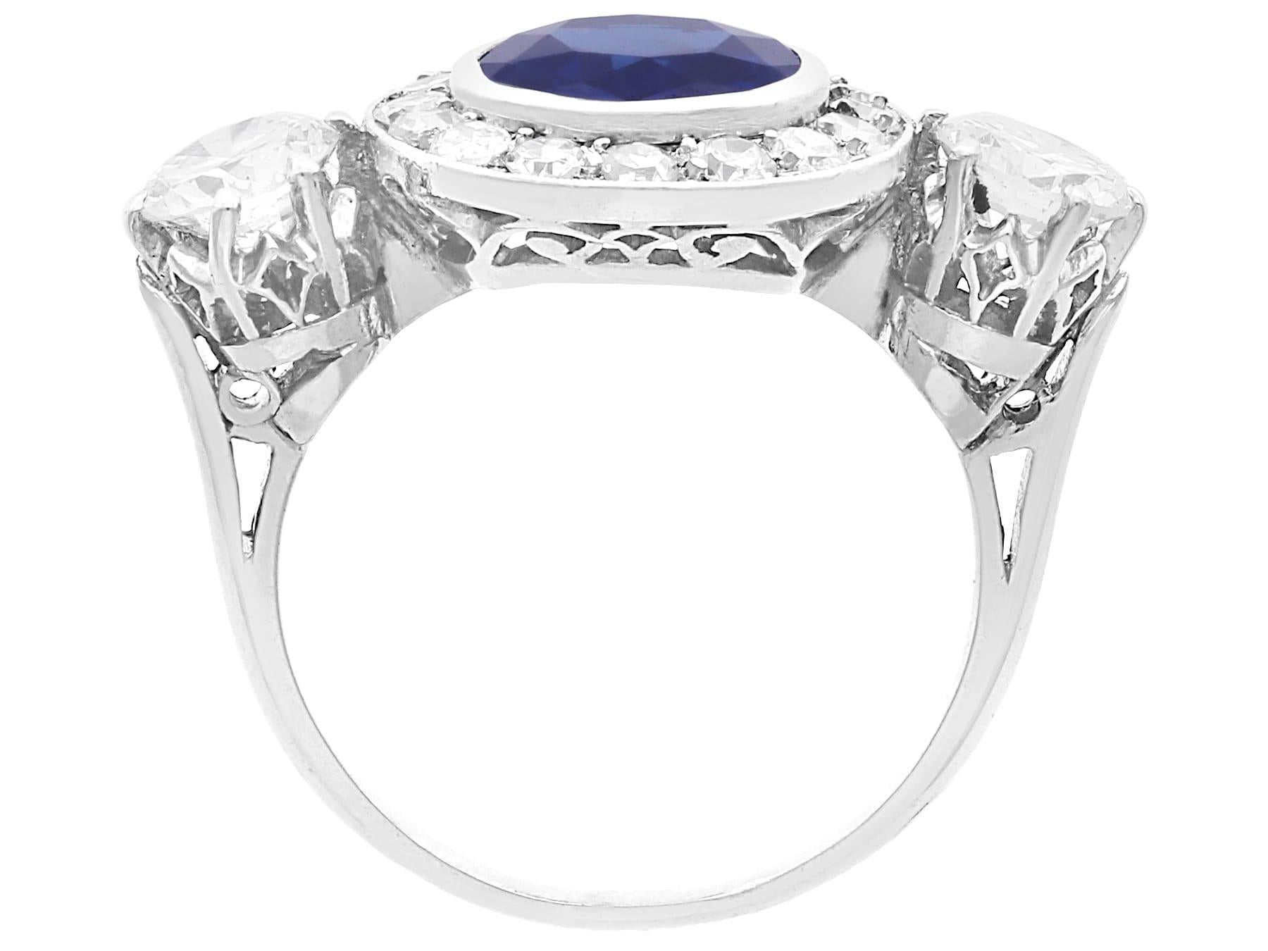Antique 2.05 Carat Sapphire and 1.49 Carat Diamond, Platinum Ring Circa 1930 For Sale 2
