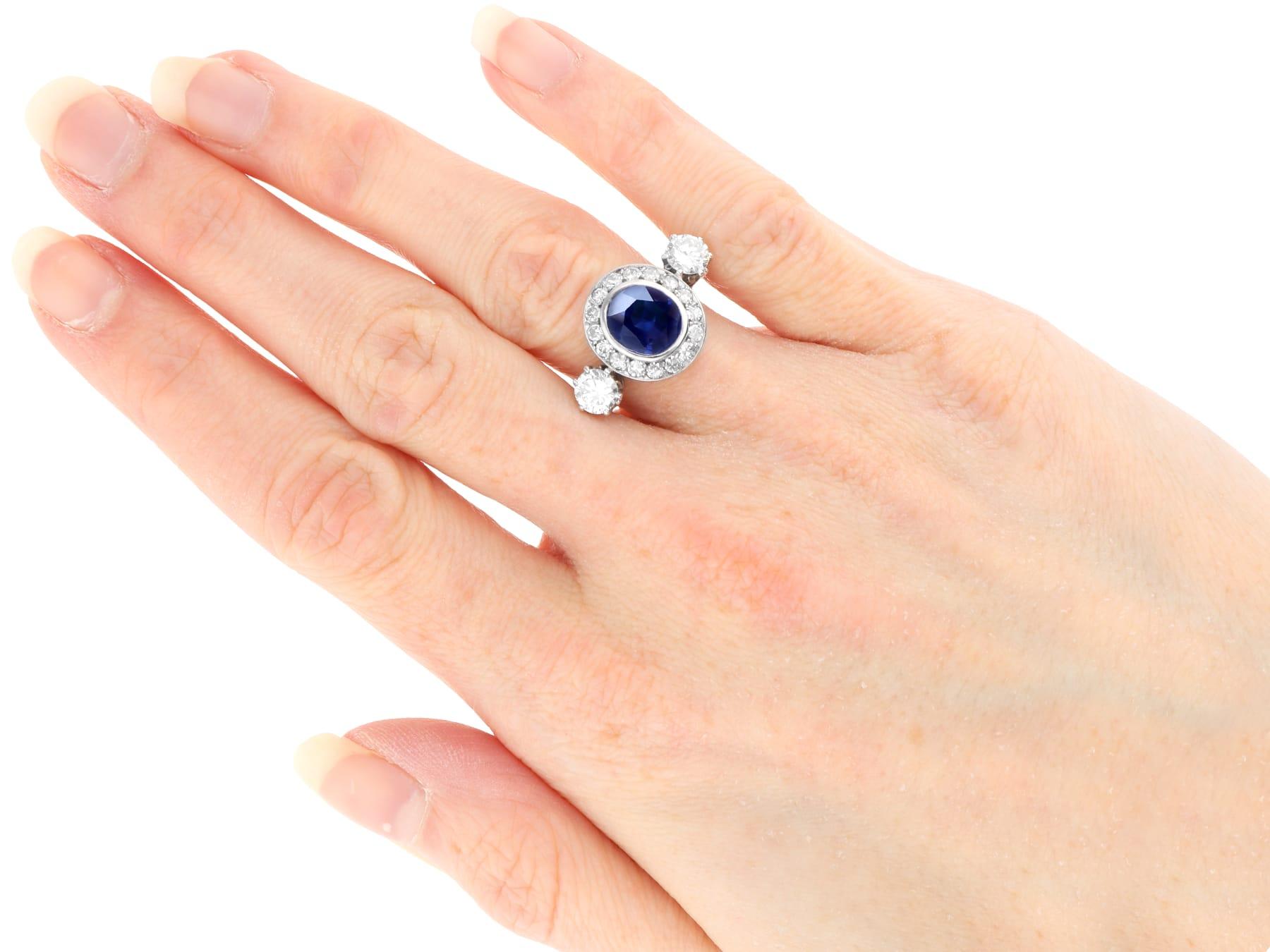 Antique 2.05 Carat Sapphire and 1.49 Carat Diamond, Platinum Ring Circa 1930 For Sale 4