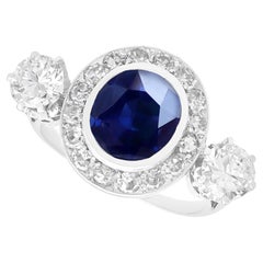 Antique 2.05 Carat Sapphire and 1.49 Carat Diamond, Platinum Ring Circa 1930
