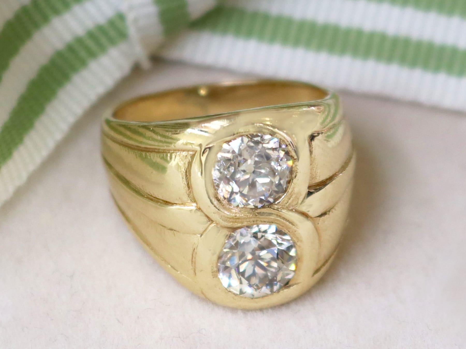 Old European Cut Antique 2.07 Carat Diamond and 14k Yellow Gold Ring Circa 1920 For Sale