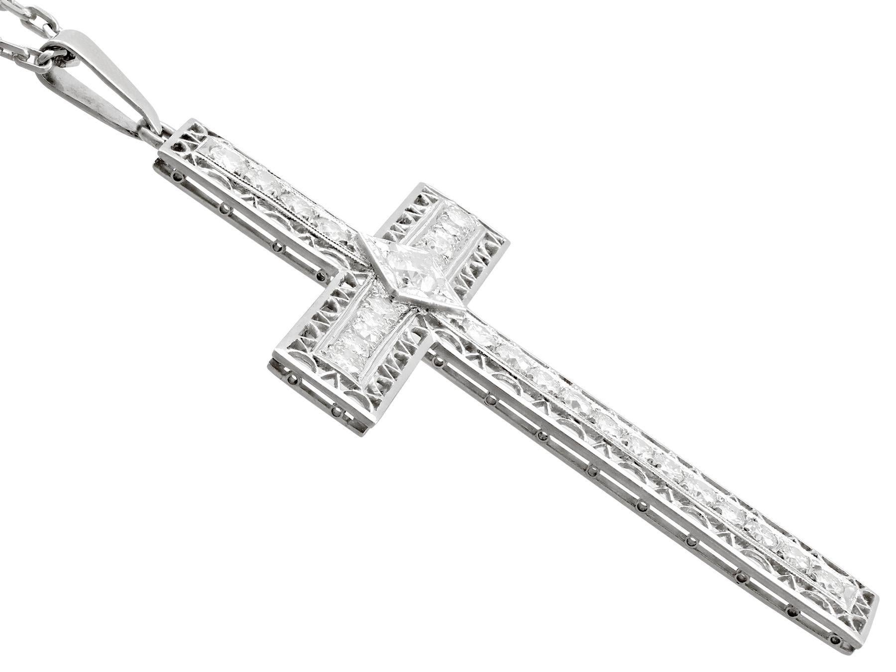 Round Cut Antique 2.07 Carat Diamond and Platinum Cross Pendant For Sale