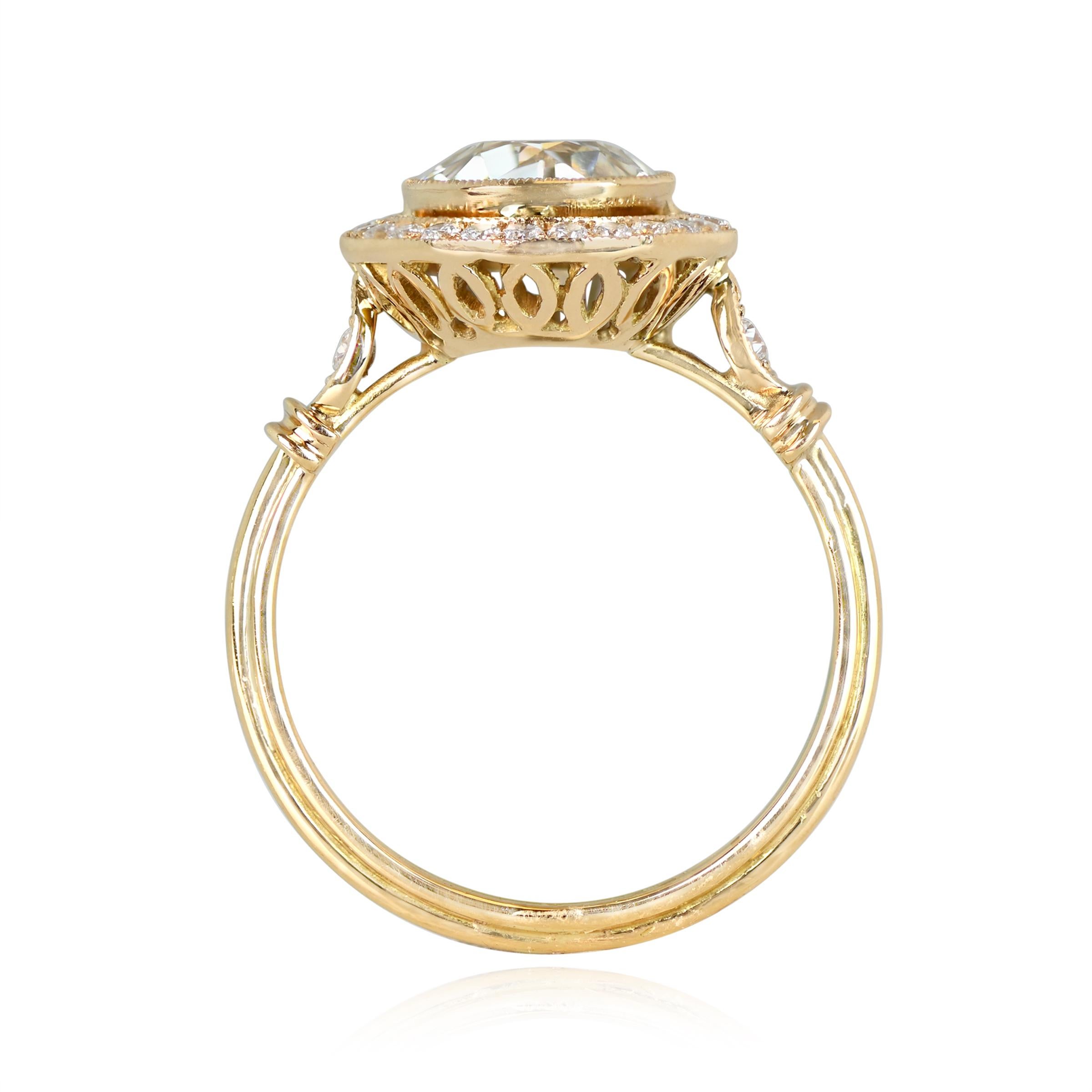 Art Deco Antique 2.07ct Old Euro-Cut Diamond Engagement Ring, Diamond Halo, 18k Gold For Sale