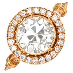 Antique 2.07ct Old Euro-Cut Diamond Engagement Ring, Diamond Halo, 18k Gold