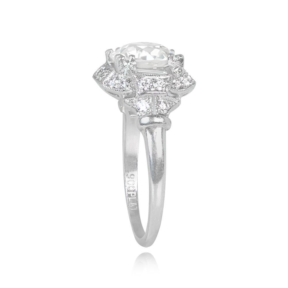 Art Deco Antique 2.08ct Old European Cut Diamond Engagement Ring, VS1 Clarity, Platinum For Sale