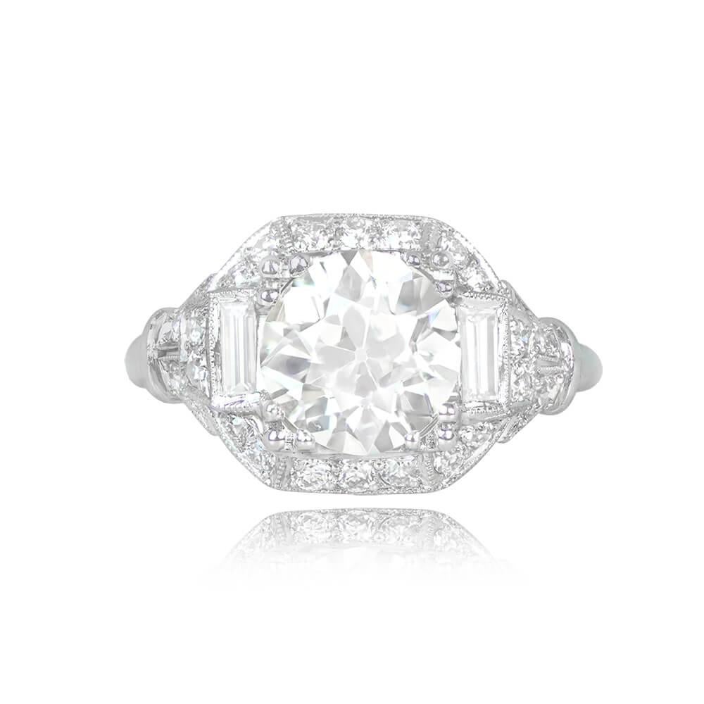 Antique 2.08ct Old European Cut Diamond Engagement Ring, VS1 Clarity, Platinum In Excellent Condition For Sale In New York, NY