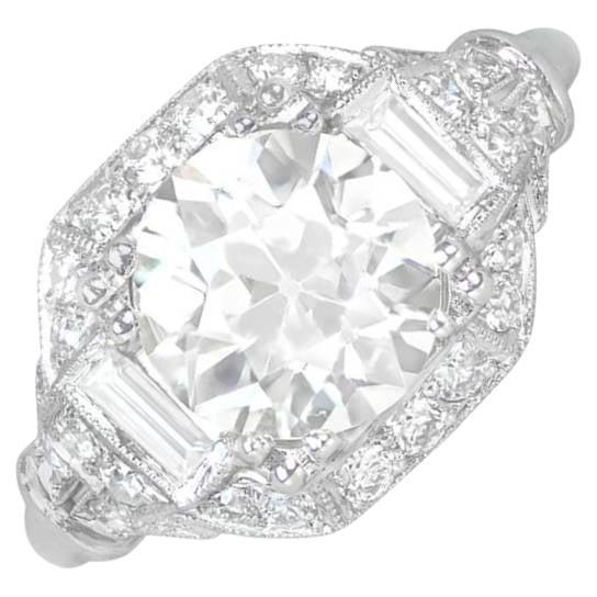 Antique 2.08ct Old European Cut Diamond Engagement Ring, VS1 Clarity, Platinum For Sale