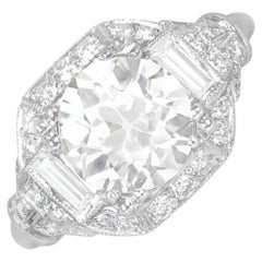 Vintage 2.08ct Old European Cut Diamond Engagement Ring, VS1 Clarity, Platinum