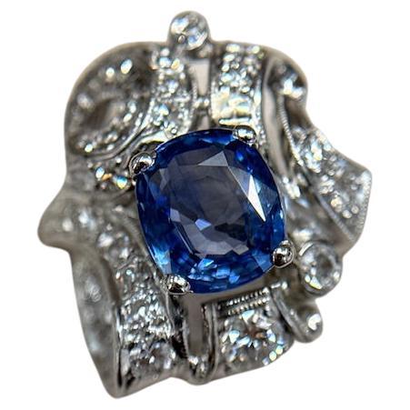 Antique 2.08ct Sri Lanka Heated Natural Sapphire Ring Platinum Size 9