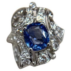 Antique 2.08ct Sri Lanka Heated Natural Sapphire Ring Platinum Size 9