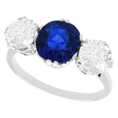 Antique 2.09ct Sapphire and 2.16ct Diamond, Platinum Trilogy Ring