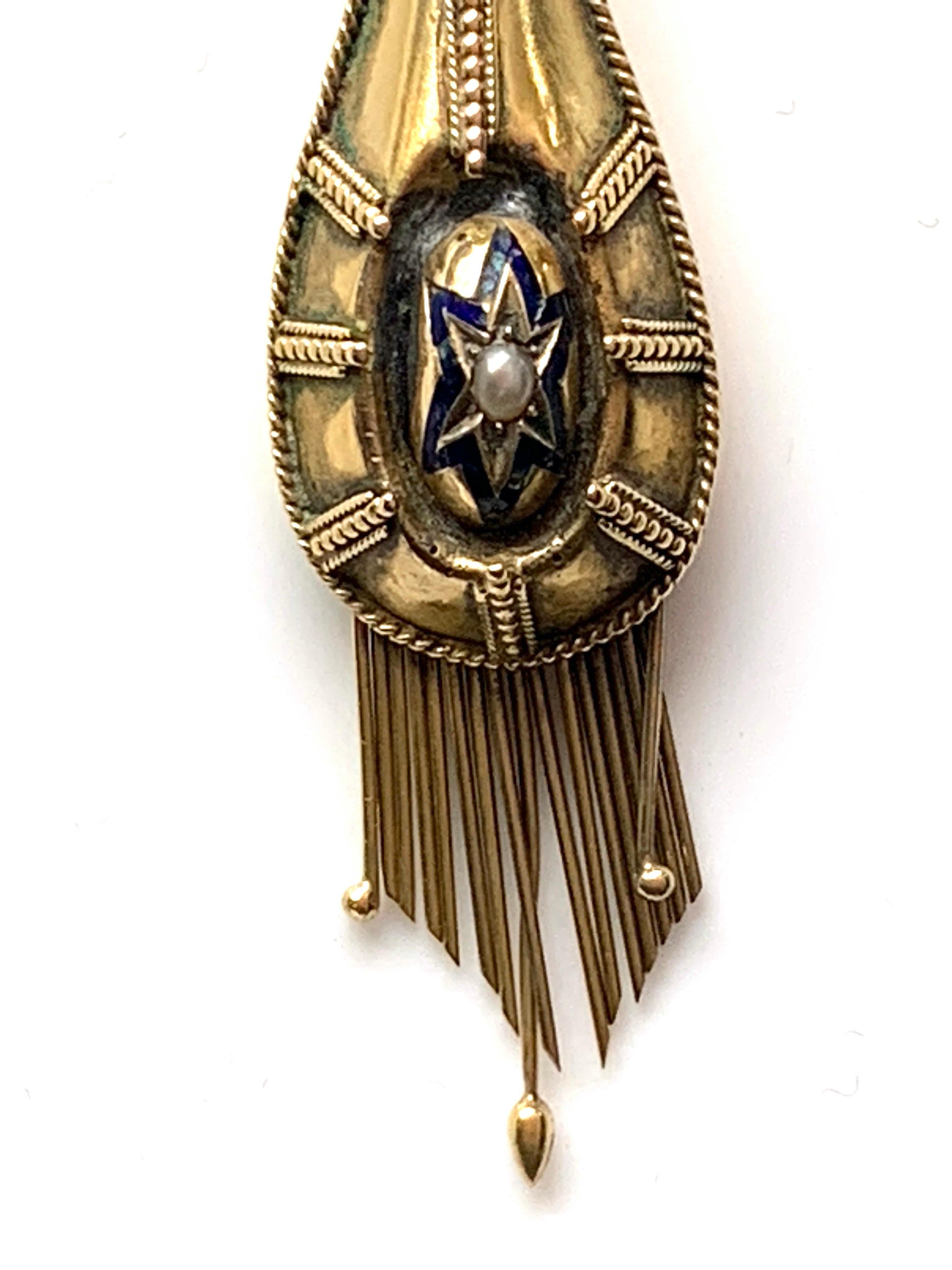 Antique 20ct Gold Enamel & Pearl Victorian Pendant In Fair Condition For Sale In London, GB