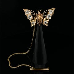 Antique 20k Gold 6.30ctw Old Mine Cut Diamond Butterfly Folding Pin Brooch