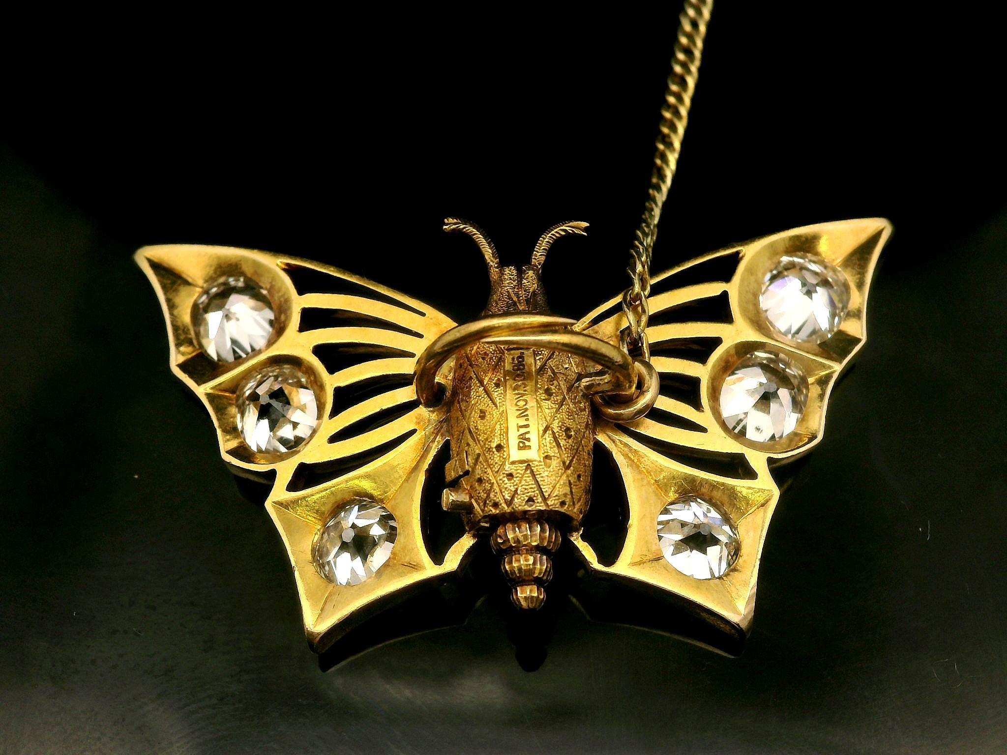 Women's Antique 20k Gold 6.30ctw Old Mine Cut Diamond Butterfly Folding Pin Brooch For Sale