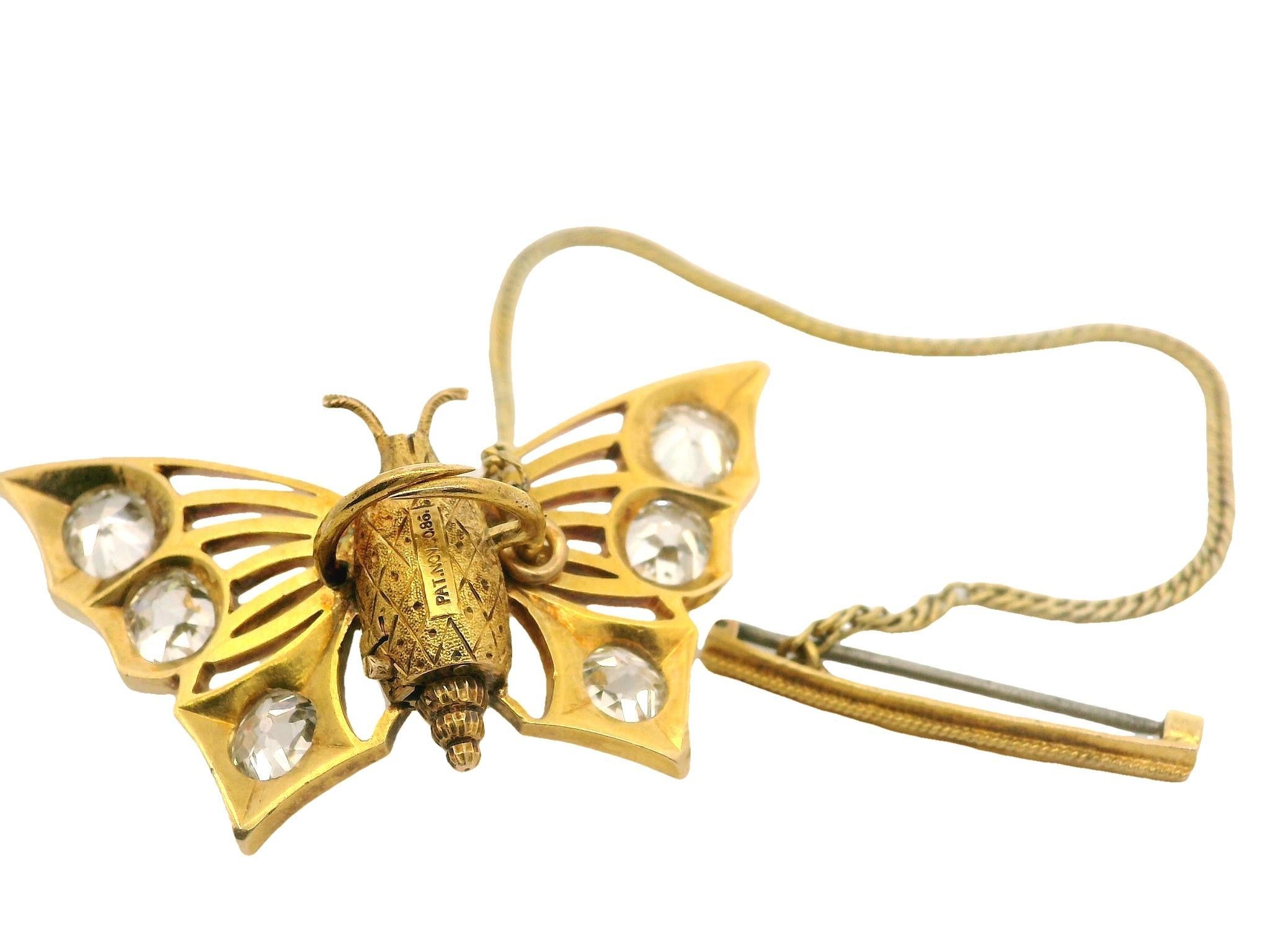 Antique 20k Gold 6.30ctw Old Mine Cut Diamond Butterfly Folding Pin Brooch For Sale 2
