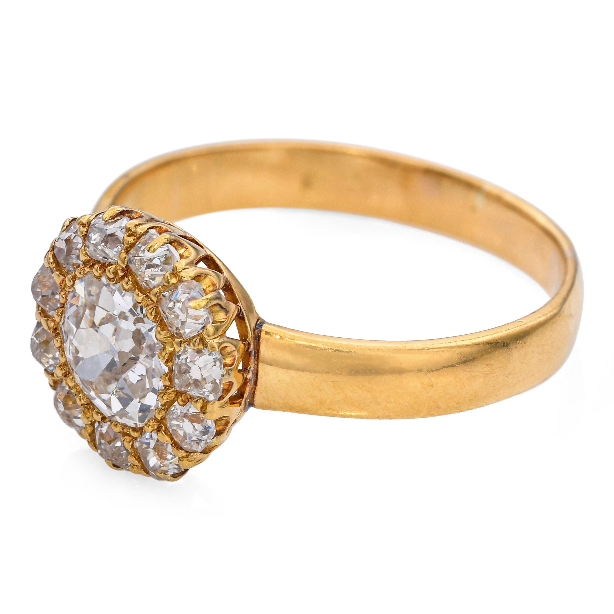 Antiker 20k Gelbgold 1,25tcw Old Euro Diamant Halo Verlobungsring im Zustand „Gut“ im Angebot in New York, NY
