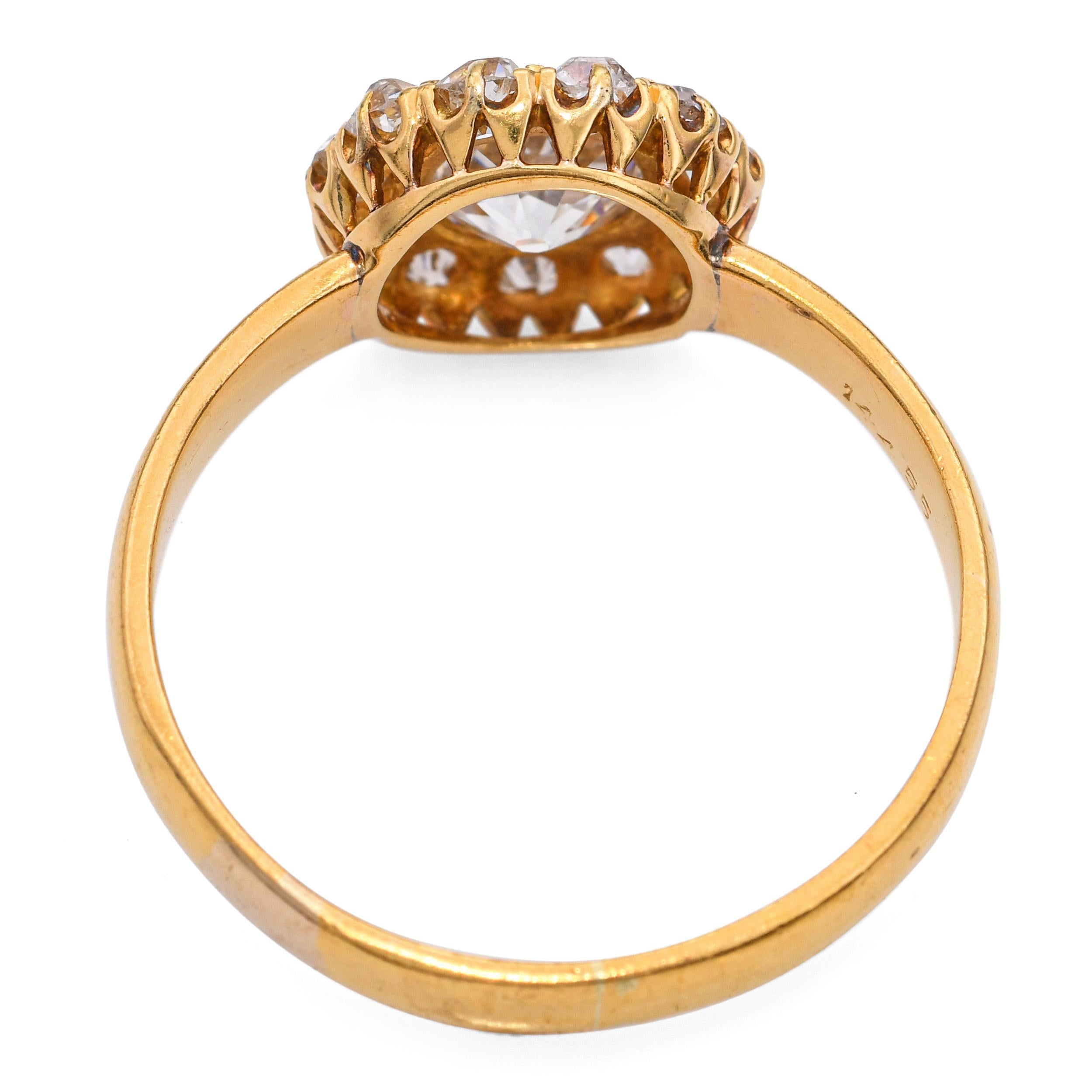 Antiker 20k Gelbgold 1,25tcw Old Euro Diamant Halo Verlobungsring Damen im Angebot