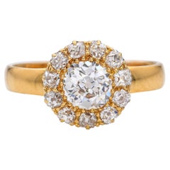 Antiker 20k Gelbgold 1,25tcw Old Euro Diamant Halo Verlobungsring