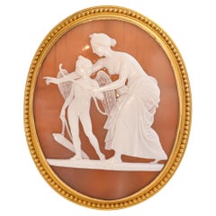 Antique 20k Yellow Gold Cameo Shell "Aphrodite teaching her son Eros" Brooch