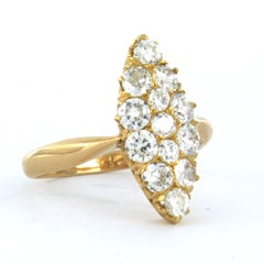 Antique 20k Yellow Gold Marquis Ring with 1.50ct Old Mine Cut Diamonds