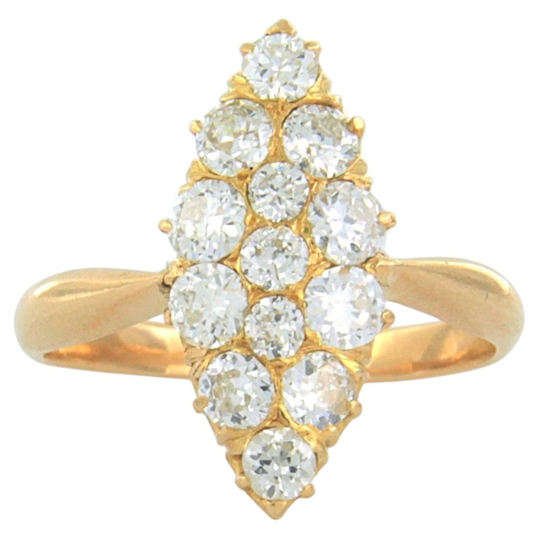 Antique 20k Yellow Gold Marquis Ring with 1.50ct Old Mine Cut Diamonds