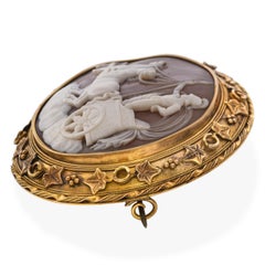 Antique 20k Yellow Gold Mars In Chariot Cameo Brooch