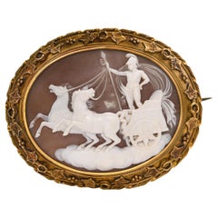 Antique 20k Yellow Gold Mars In Chariot Cameo Brooch