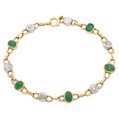 Antique 20K Yellow Gold Platinum Emerald & 1.50 TCW Diamond Station Bracelet