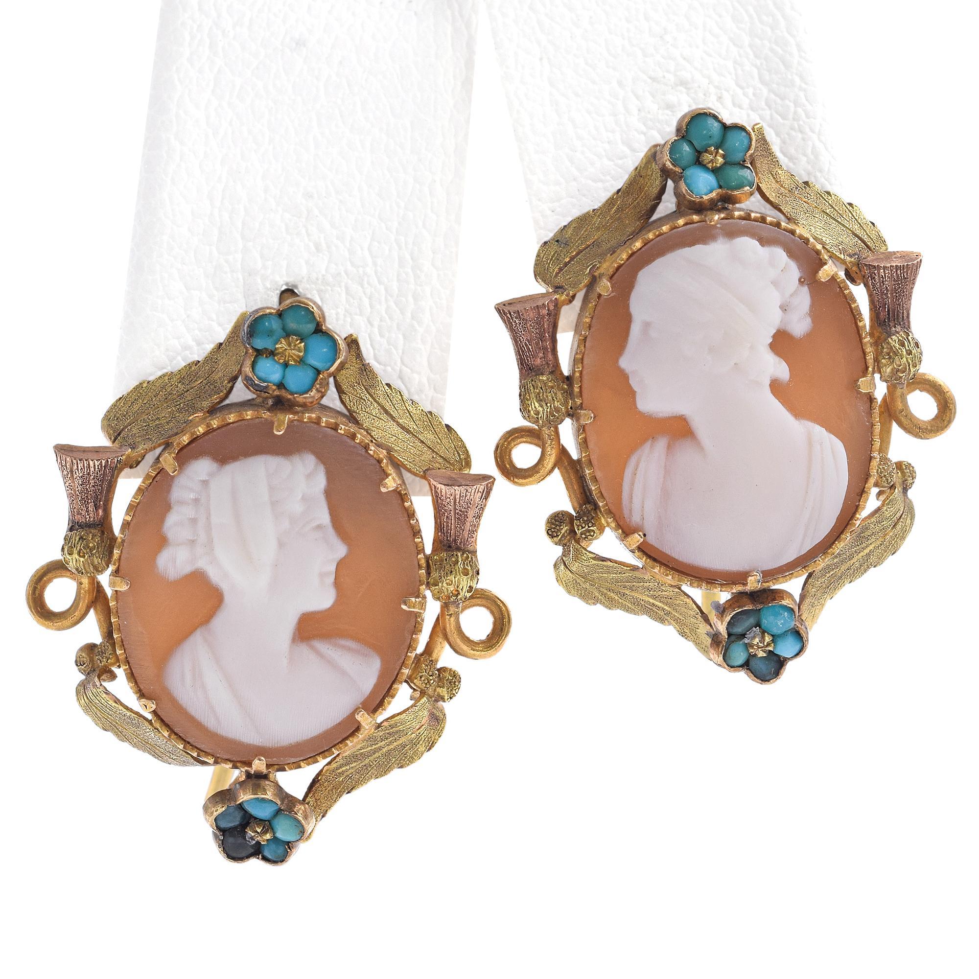 Cabochon Antico set di gioielli in oro giallo 20k con cammeo a conchiglia 