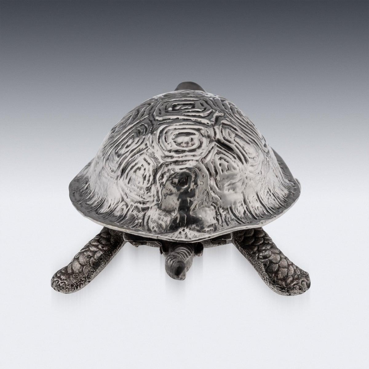 British Antique 20th Cen English Solid Silver Novelty Tortoise Desk Bell, Chester c.1923
