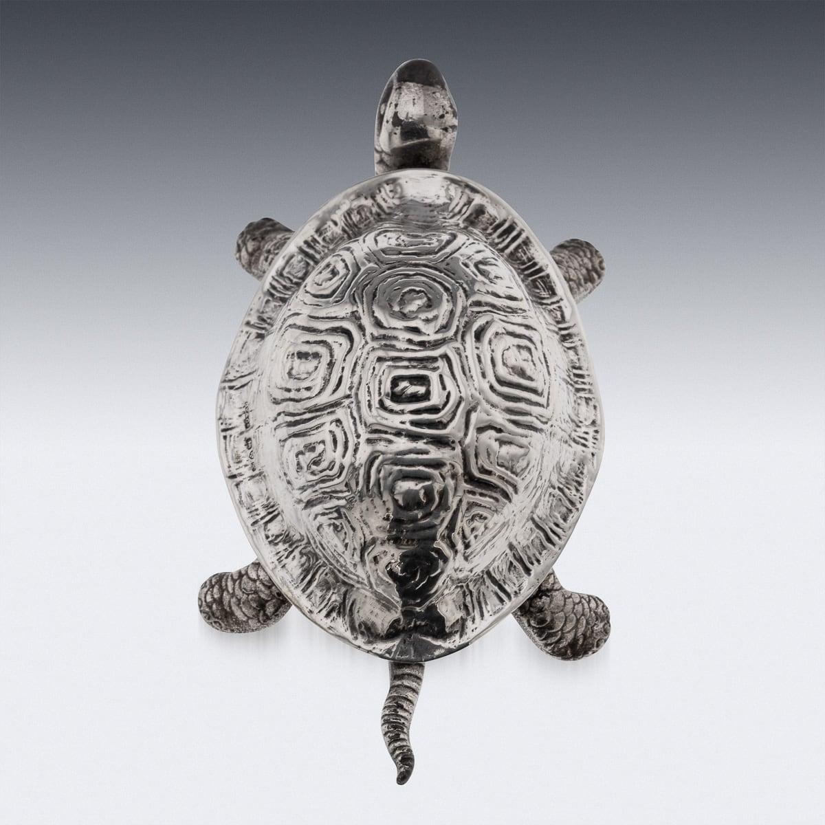 Antique 20th Cen English Solid Silver Novelty Tortoise Desk Bell, Chester c.1923 1