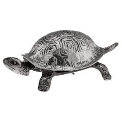 Antique 20th Cen English Solid Silver Novelty Tortoise Desk Bell, Chester c.1923