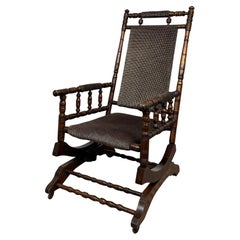 Fauteuil à bascule américain ancien du 20ème siècle en hêtre ( REF AF-3649 )