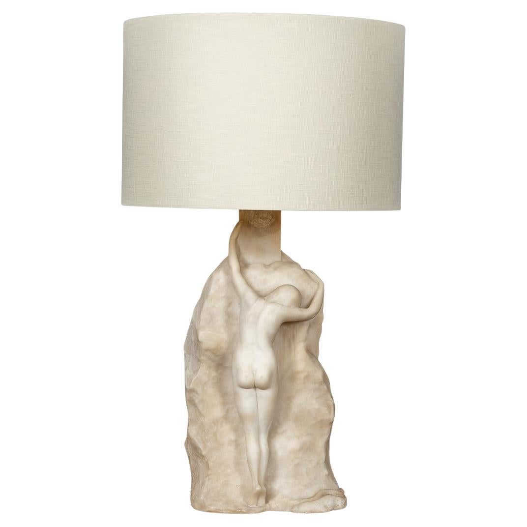 Lampe Art déco du 20ème siècle en marbre blanc sculpté, c.1920