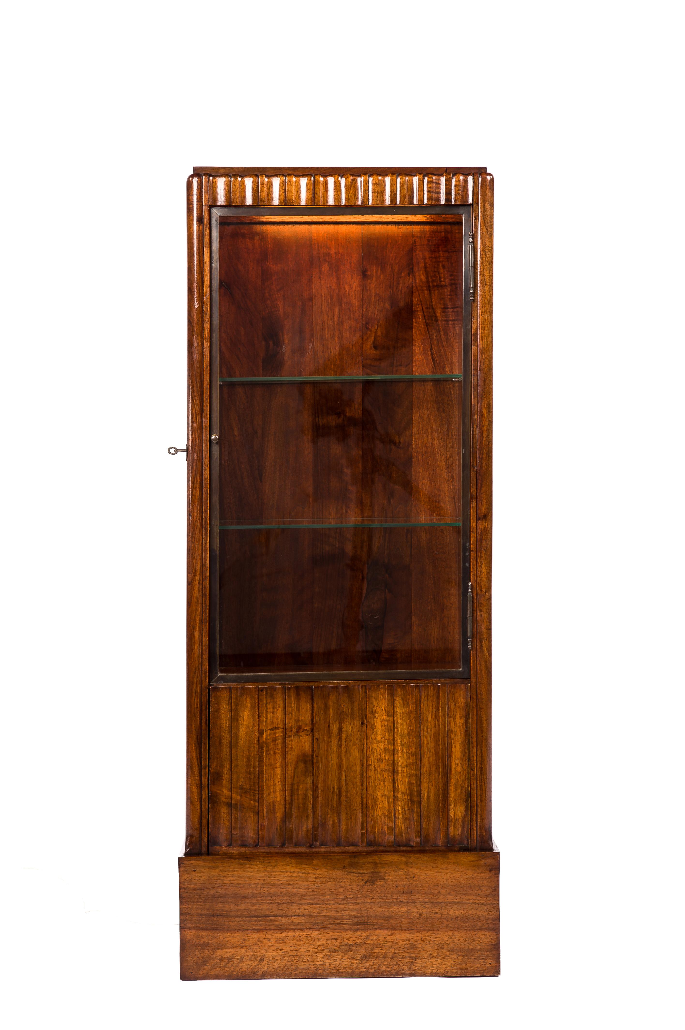 Antique 20th Century Art Deco Fluted Dry Bar in Teak Wood with Glazed Door 4
