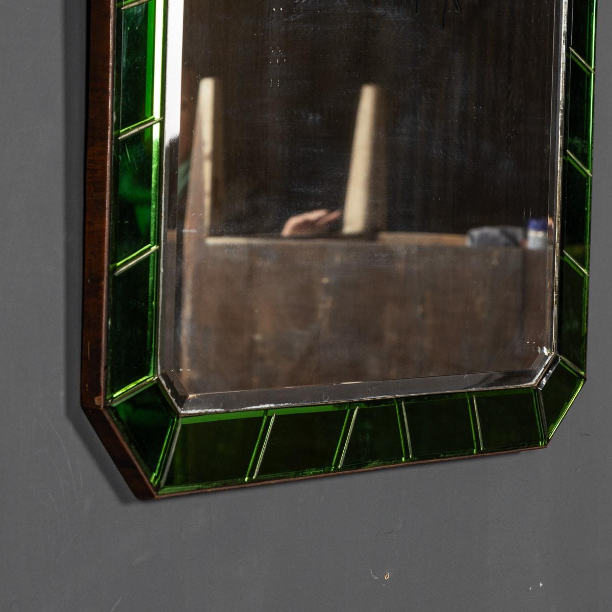 Antique 20th Century Art Deco Mirror With Green Glass & Brass Surround c.1930 In Good Condition In Royal Tunbridge Wells, Kent