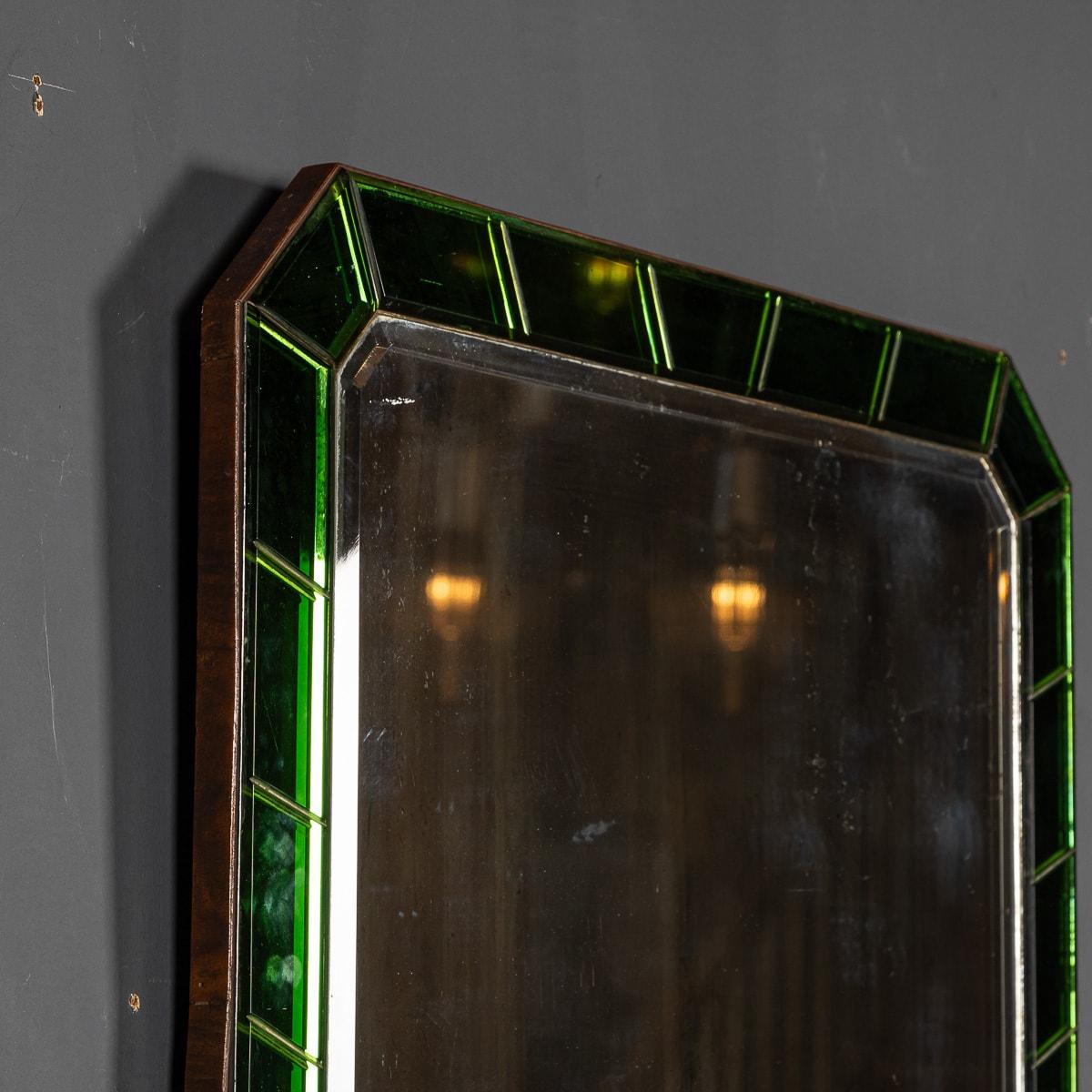 Mid-20th Century Antique 20th Century Art Deco Mirror With Green Glass & Brass Surround c.1930