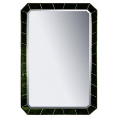 Antique 20th Century Art Deco Mirror With Green Glass & Brass Surround c.1930
