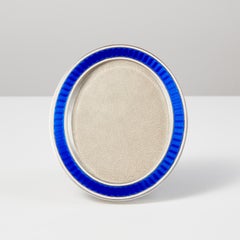 Antique 20th Century Art Deco Silver & Blue Enamel Picture Frame, Circa 1920
