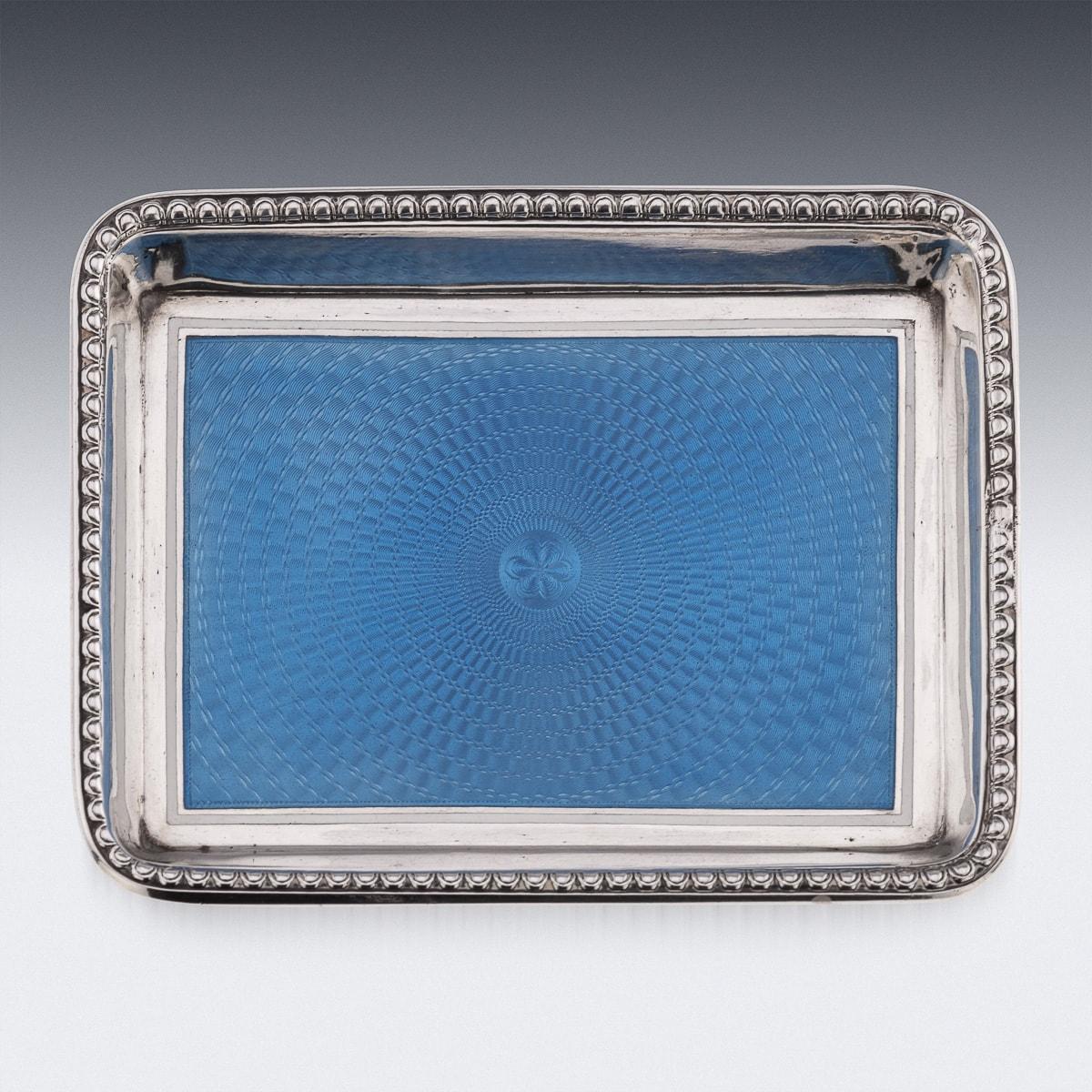 English Antique 20th Century Art Deco Solid Silver & Enamel Tray, London c.1919 For Sale