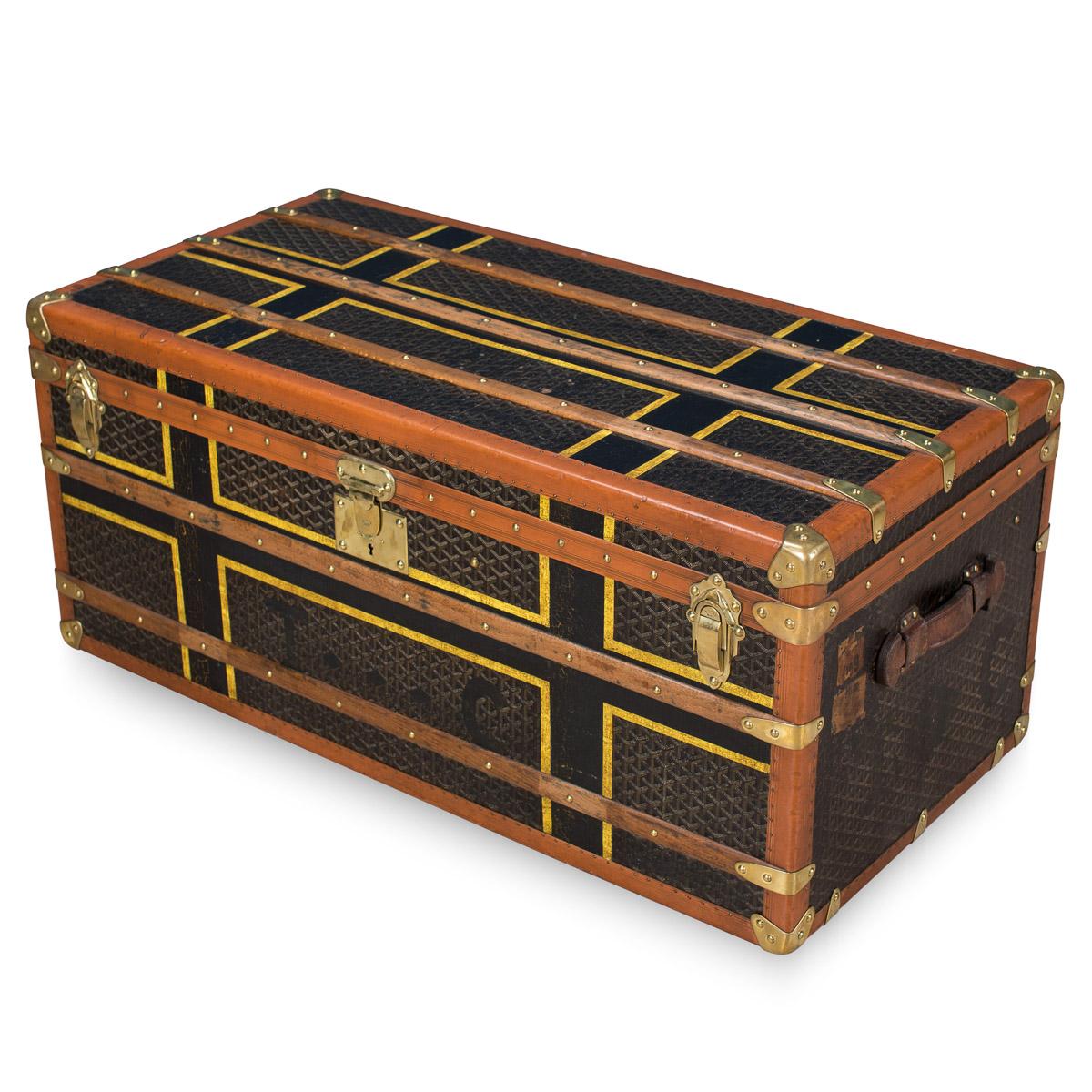 A larger than average antique Goyard trunk dating to the early part of the 20th century. Over recent years the brand has been relaunched and has taken the world of fashion by storm. The original E. Goyard firm was a trunk maker which rivalled LV and
