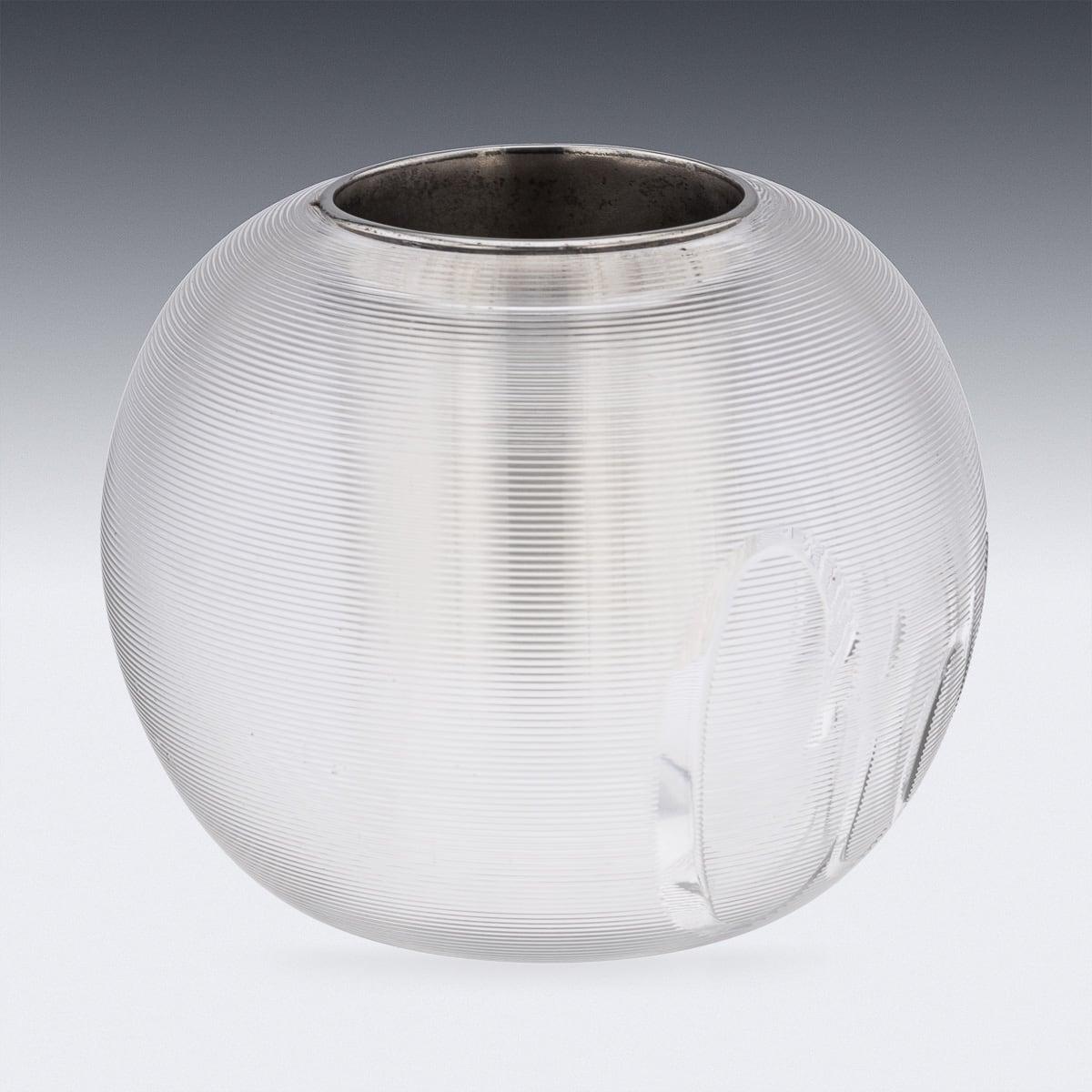 Antique 20th Century British Silver Plate & Engraved Glass Match Striker c.1910 For Sale 1